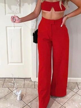 House of CB Maite Red High Rise Trouser Pant | Size Medium
